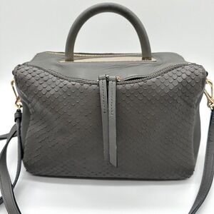 Vince Camuto Ensie Snake Skin Gold Plate Greystone Leather Bag Purse